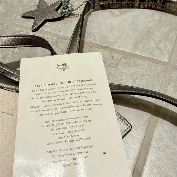 COACH Canvas Tote Bag | Starfish Print | Silver Leather Trim - Picture 11 of 14